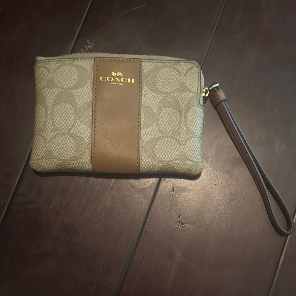 Coach Beige and Brown Wristlet